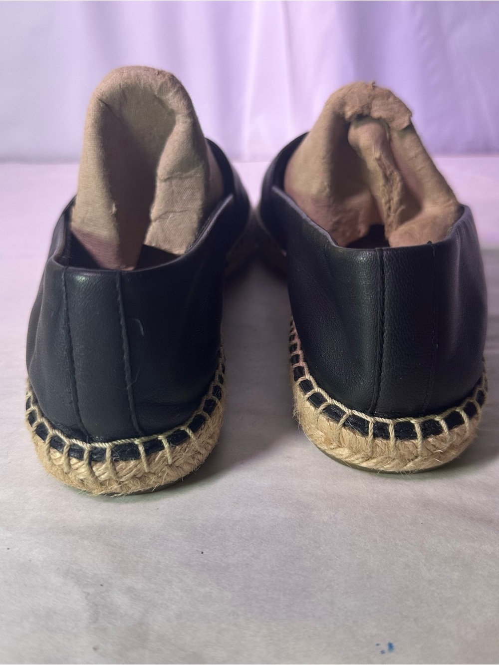 Tory Burch Black Leather Espadrille-Trim Loafer - Picture 7 of 16